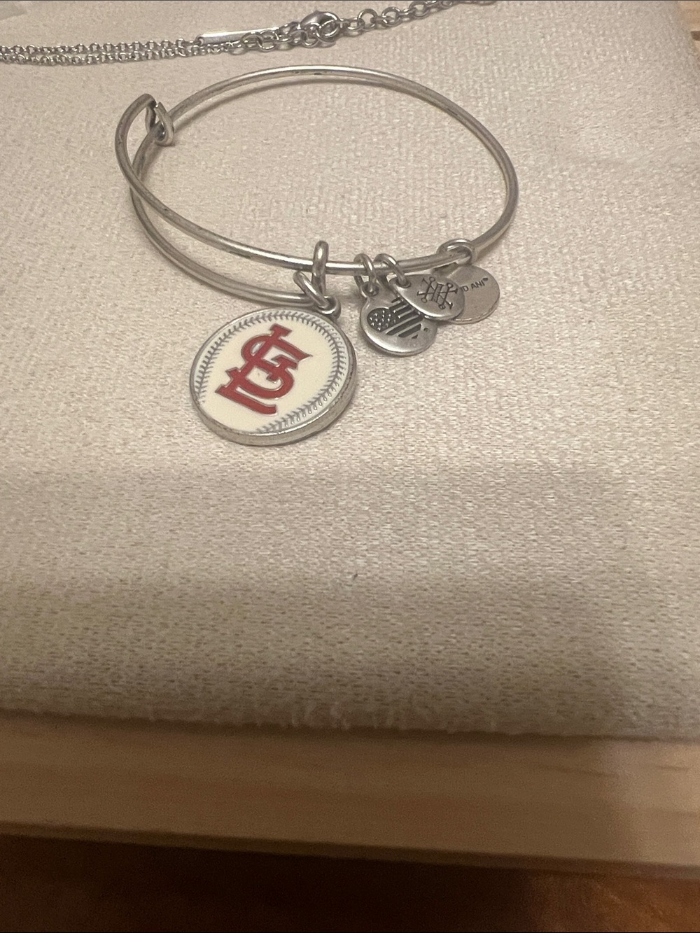 Alex and Ani Silver Bangle with Red Enamel Team Charm